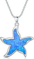 wholesale 925 Sterling Silver Blue Opal Starfish Pendant Necklace for Women Girls  45cm Chain Length-0-0