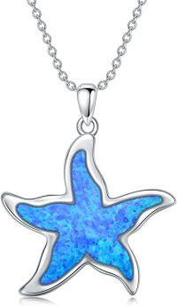wholesale 925 Sterling Silver Blue Opal Starfish Pendant Necklace for Women Girls  45cm Chain Length-Starfish