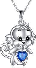 wholesale 925 Sterling Silver Blue Heart Monkey Charm Pendant Necklace for Women Girls  45cm Chain Length-0-0