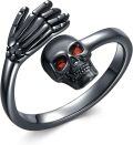 wholesale Sterling Silver Skull Ring Adjustable Punk Gothic Skeleton Jewelry Halloween Gift for Women Men-0-0