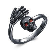 wholesale 925 Sterling Silver Skull Rings Wholesale With Cross Detail-Black