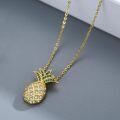 wholesale Gold Pineapple Pendant with Green Stones and White Crystals on 925 Sterling Silver Chain-0-1