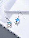 wholesale 925 Sterling Silver Blue Fire Opal Jellyfish Dangle Drop Earrings for Women Girls Beach Summer Gift-0-2