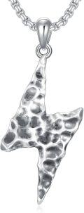 wholesale 925 Sterling Silver Hammered Lightning Bolt Pendant Necklaces for Men Women s 45cm Chain Length-0-0