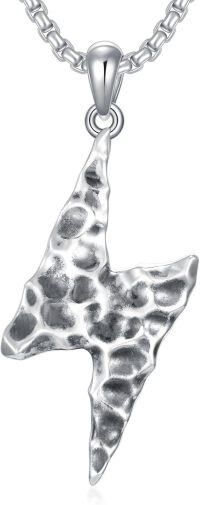 wholesale 925 Sterling Silver Hammered Lightning Bolt Pendant Necklaces for Men Women s 45cm Chain Length-Style A