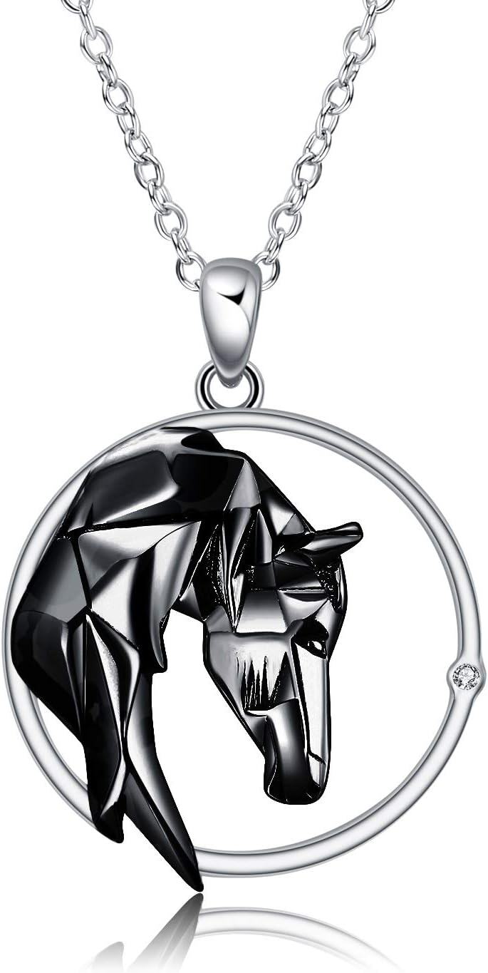 Sterling Silver Origami Horse Pendant Necklace Mother s Day Gifts for Women Wife Girlfriend ( ) -black