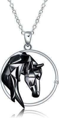 wholesale 925 Sterling Silver Black Crystal Geometric Horse Head Circle Pendant Necklaces - Mothers Day Gift for Her-black