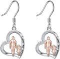 wholesale 925 Sterling Silver Heart Family Photo Dangle Earrings for Dad and Daughter Gifts-0-0