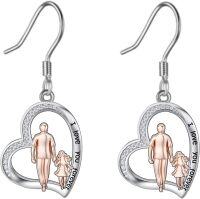 wholesale 925 Sterling Silver Heart Family Photo Dangle Earrings for Dad and Daughter Gifts-04-Rose Gold