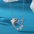 wholesale 925 Sterling Silver Heart-Shaped Blue Crystal Dolphin Pendant Necklace for Women Ocean Life s-0-2