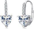 wholesale 925 Sterling Silver CZ Heart Square Dangle Leverback Earrings-0-0