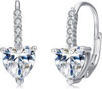 wholesale 925 Sterling Silver CZ Heart Square Dangle Leverback Earrings-Heart