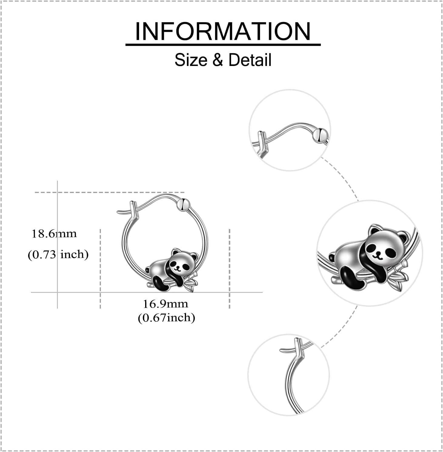 wholesale 925 Sterling Silver Cute Panda Bear Hoop Earrings Gift for Women and Girls-0-3
