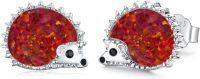 wholesale 925 Sterling Silver Red Opal Hedgehog Stud Earrings - Small and Adorable Animal Jewelry for Women-Red