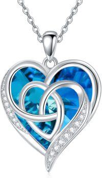 wholesale TOUPOP Celtic Heart Necklace For Women Silver September Sapphire Heart Crystal Celtic Knot Jewelry Gift For Women Sister Wife Mom Graduation Gifts Birthday Valentine's Mother's Day Christmas Gift -undefined