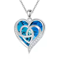 TOUPOP Silver Sapphire Crystal Celtic Heart Necklace For Women-undefined
