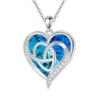 TOUPOP Silver Sapphire Crystal Celtic Heart Necklace For Women-undefined