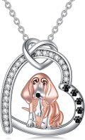 wholesale 925 Sterling Silver Heart-Shaped Pendant with Dachshund Design and Cubic Zirconia Stones - Gifts for Women-0-0