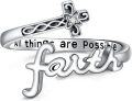 wholesale 925 Sterling Silver Faith Cross Adjustable Spoon Ring for Women - All Things Are Possible -0-0