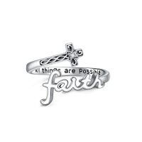 wholesale 925 Sterling Silver Faith Cross Ring With All Things Are Possible Engraving-Silver