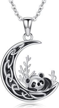 wholesale 925 Sterling Silver Panda on the Moon Pendant Necklace-panda