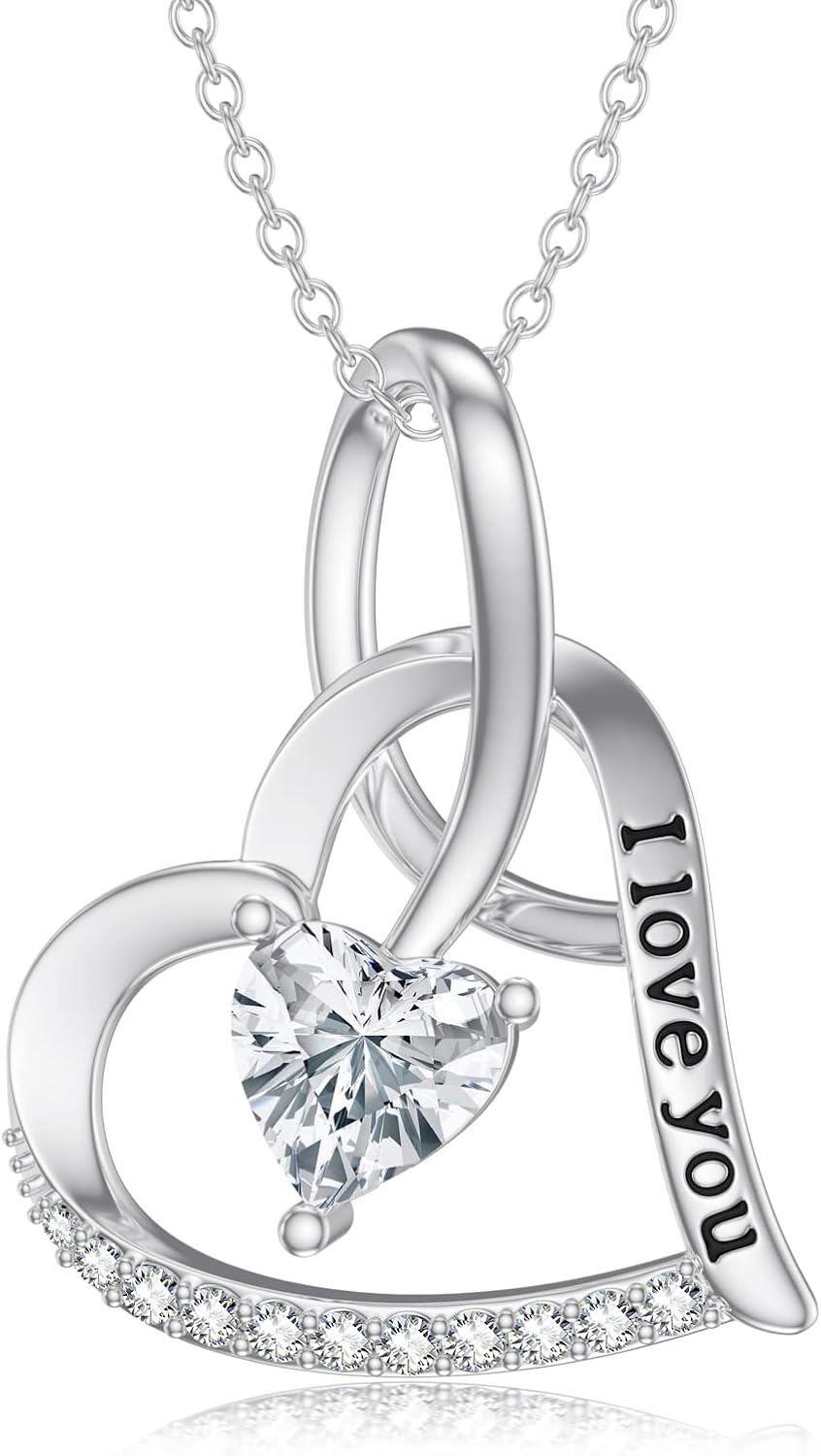 18K Gold Plated Sterling Silver Moissanite Heart Necklace for Women-I love you