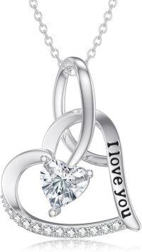wholesale 925 Sterling Silver I Love You Heart Pendant with Moissanite and Cubic Zirconia Chain Necklaces for Women-I love you