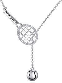 wholesale 925 Sterling Silver Tennis Racket & Ball Lariat Necklace for Women Gift-Tennis