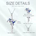 wholesale 925 Sterling Silver Cross Pendant Necklace w/ Blue Hummingbirds & Purple Butterflies - Christian  for Her-0-5