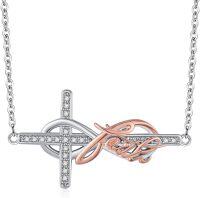 wholesale 925 Sterling Silver Infinity Cross & Faith Pendant Necklace - Religious s for Women-Rose Gold+Silver