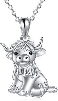 wholesale 925 Sterling Silver Highland Cow Pendant Necklace for Women - Animal Lover s-Highland Cow Necklace