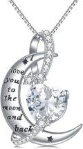 wholesale 925 Sterling Silver Birthstone Love You to the Moon Heart Necklace-0-0