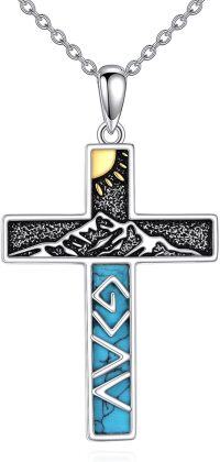 wholesale 925 Sterling Silver Natural Turquoise Mountain Pendant Necklaces for Men & Women-God is Greater Cross