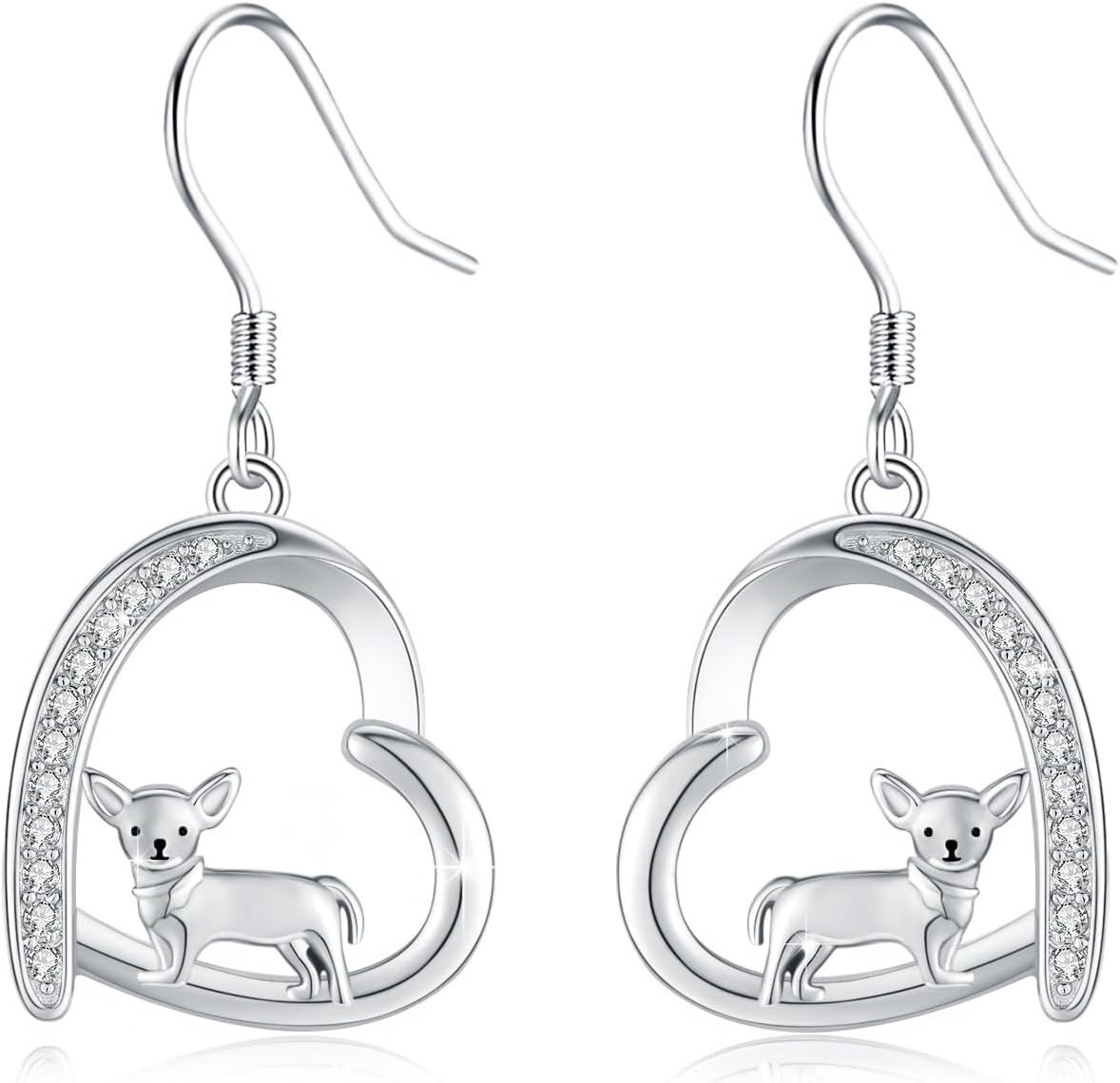 wholesale 925 Sterling Silver & Zircon Chihuahua Earrings for Women - 16.8x15.8mm Dainty Dog Jewelry Gift-0-0