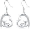 wholesale 925 Sterling Silver & Zircon Chihuahua Earrings for Women - 16.8x15.8mm Dainty Dog Jewelry Gift-0-0