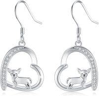 wholesale 925 Sterling Silver & Zircon Chihuahua Earrings for Women - 16.8x15.8mm Dainty Dog Jewelry Gift-Chihuahua
