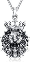 wholesale 925 Sterling Silver King Lion Head Crown Pendant Necklace  for Men Father's Day Gift-0-0