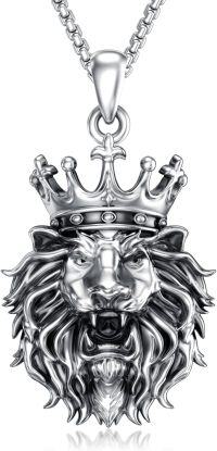 wholesale 925 Sterling Silver King Lion Head Crown Pendant Necklace  for Men Father's Day Gift-Crown Lion Necklace-A