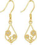 wholesale 14K Gold Teardrop Sunflower Drop Earrings with Cubic Zirconia - Gift Ideas for Her-0-0