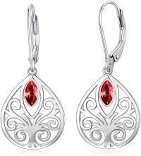 wholesale Sterling Silver 12 Birthstones Filigree Teardrop Leverback Earrings-January