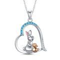 wholesale 925 Sterling Silver Blue Crystal Heart Rabbit Family Pendant Necklace for Women Girls  48cm Chain Length-0-0