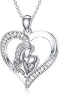 wholesale 925 Sterling Silver Mother and Child Cubic Zirconia Heart Pendant Necklace for Mom Women Wife Gift-0-0
