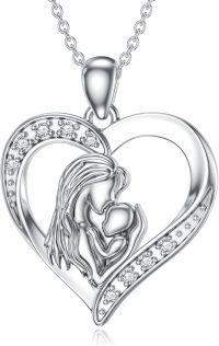 wholesale 925 Sterling Silver Mother and Child Cubic Zirconia Heart Pendant Necklace for Mom Women Wife Gift-D