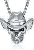 wholesale 925 Sterling Silver Cowboy Hat Skull Pendant Necklace for Men Gothic s-0-0