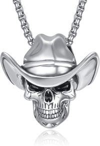 wholesale 925 Sterling Silver Cowboy Hat Skull Pendant Necklace for Men Gothic s-Cowboy