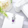 wholesale 925 Sterling Silver Amethyst Cat Charm - 0.98\ Longevity Wealth Symbol, 9mm Heart Birthstone, Gift for Women-0-1