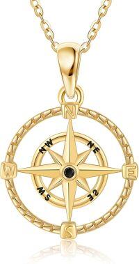 wholesale 14K Gold Black Diamond Accent Celtic Compass Pendant Necklace for Women-Compass Necklace