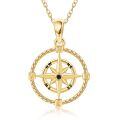 wholesale 14k Gold Nautical Compass Pendant Necklace With Black Zircon Stone For Women-0-0