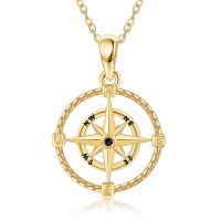 wholesale 14k Compass Pendant Necklace Wholesale With Black Center Stone-Compass Necklace
