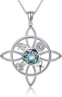 wholesale 925 Sterling Silver Abalone Shell Pentagram Star Celtic Witch Knot Cross Pendant Necklace Wiccan Jewelry-witch necklace